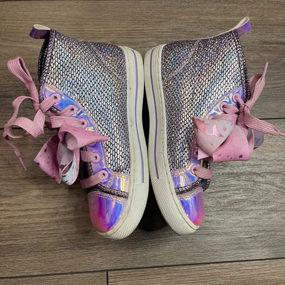 Jojo Siwa Mermaid Shimmer High Top Shoes Girls Sz. 1 Lace Up Sneakers Bow Accent